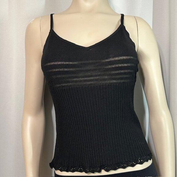 August Silk Black Knit Camisole Tank 100% Silk Size XL - Picture 1 of 5